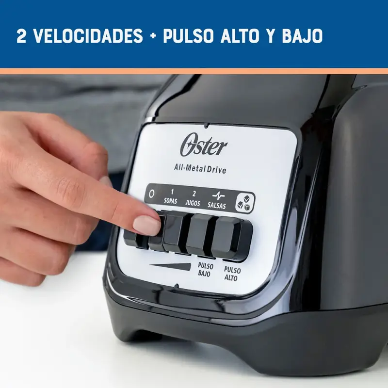 LICUADORA OSTER CON VASO DE VIDRIO DE 1.5L Y 2 VELOCIDADES BLSTKAGBPB